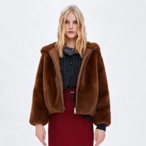ZARA Girls Faux fur hooded jacket